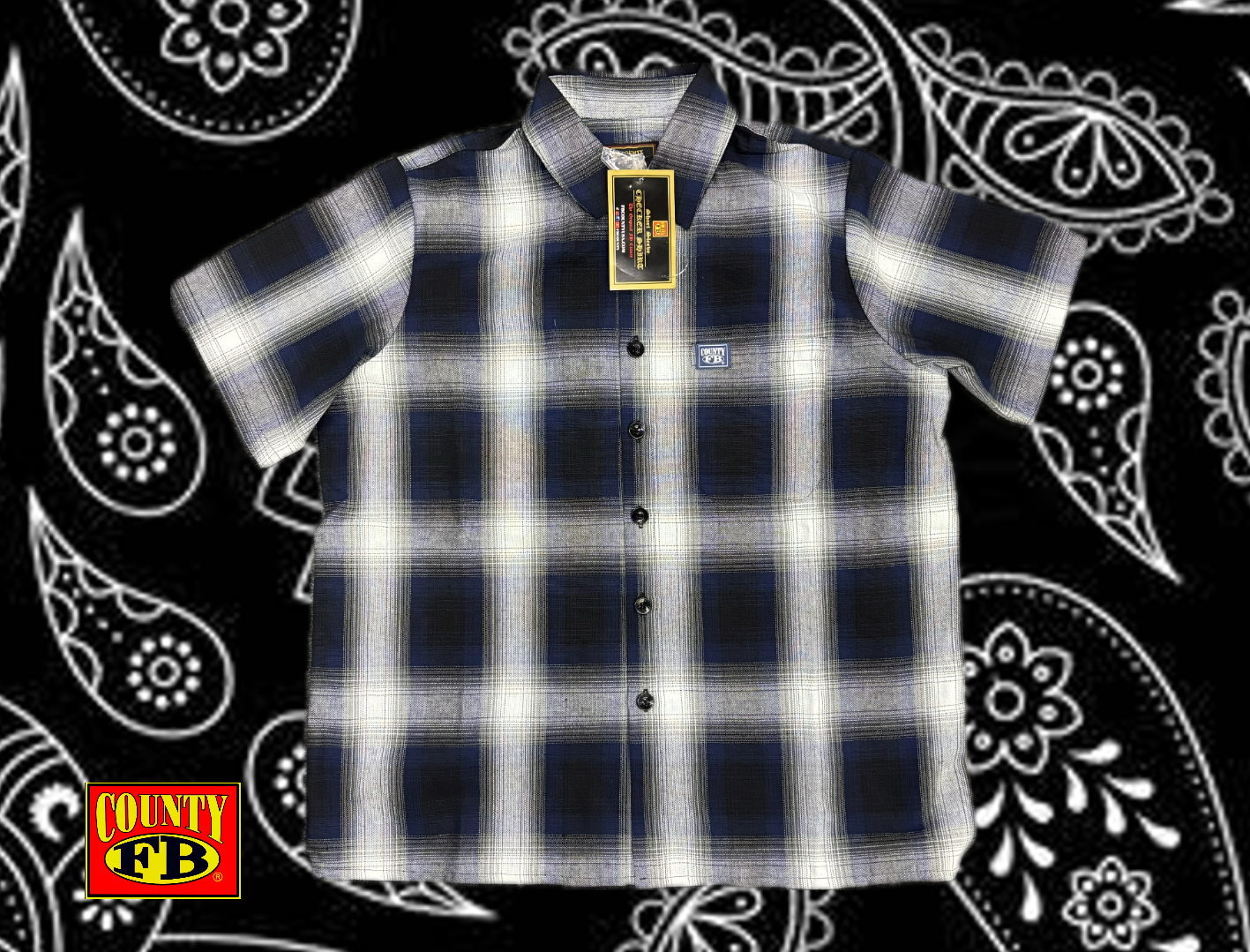 FB County short Sleeve Checker Flannel Shirt - Royal-grey-white