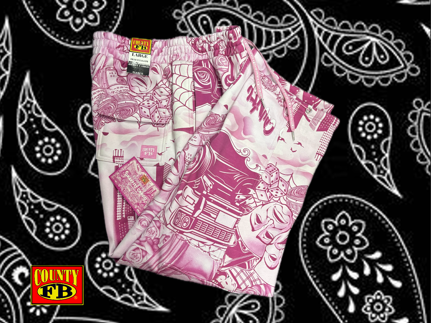 FB County Tatted Graffiti Sweatpants - Pink