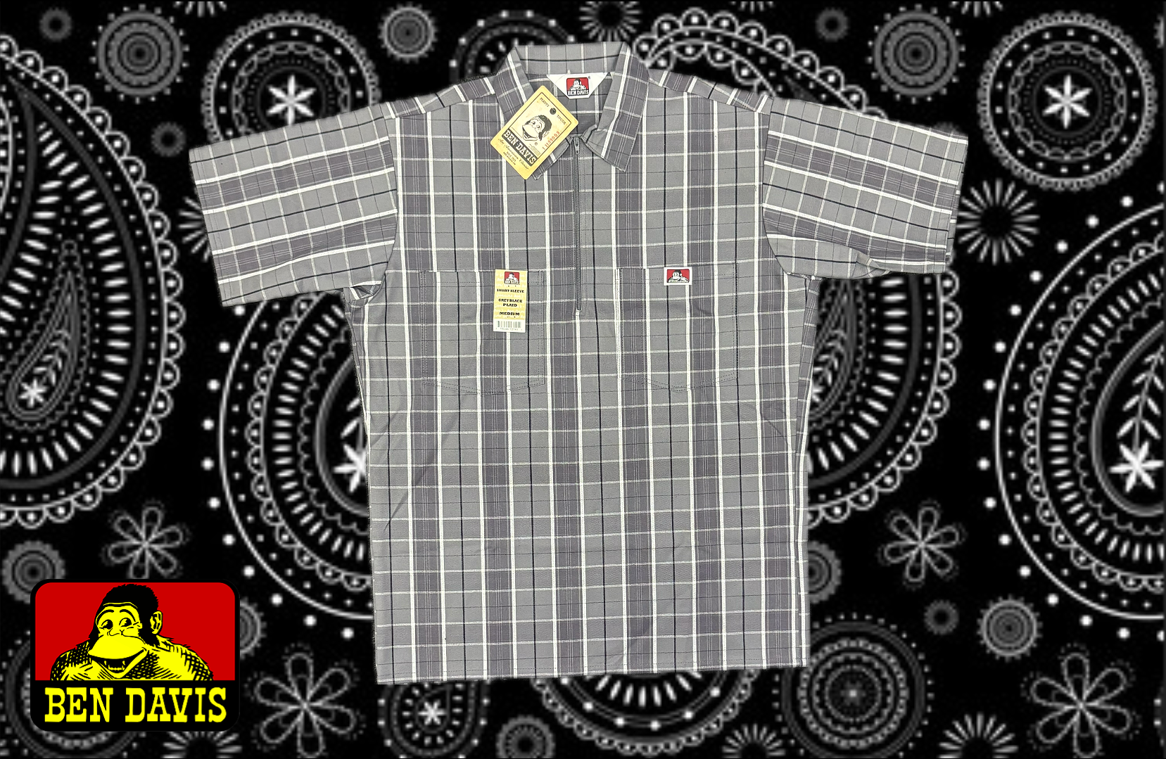 Ben Davis Short Sleeve 1/2 Zip Shirt - Plaid