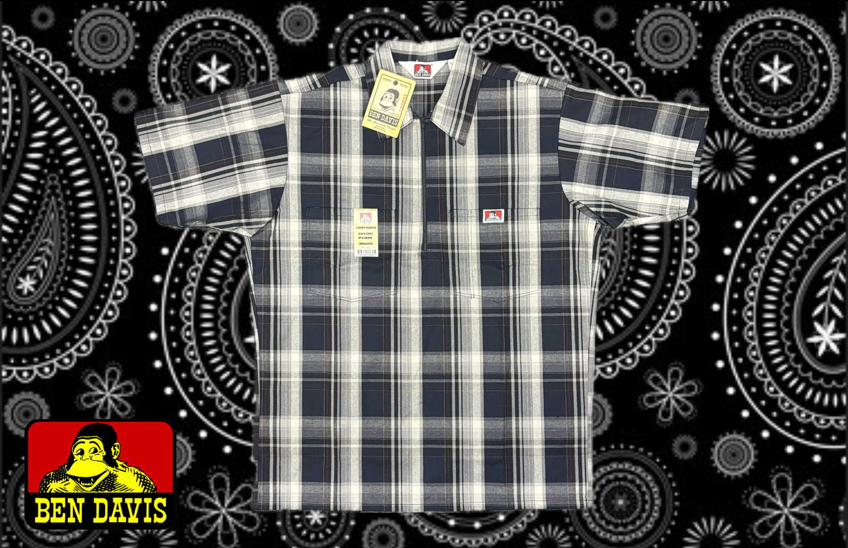 Ben Davis Short Sleeve 1/2 Zip Shirt - Plaid