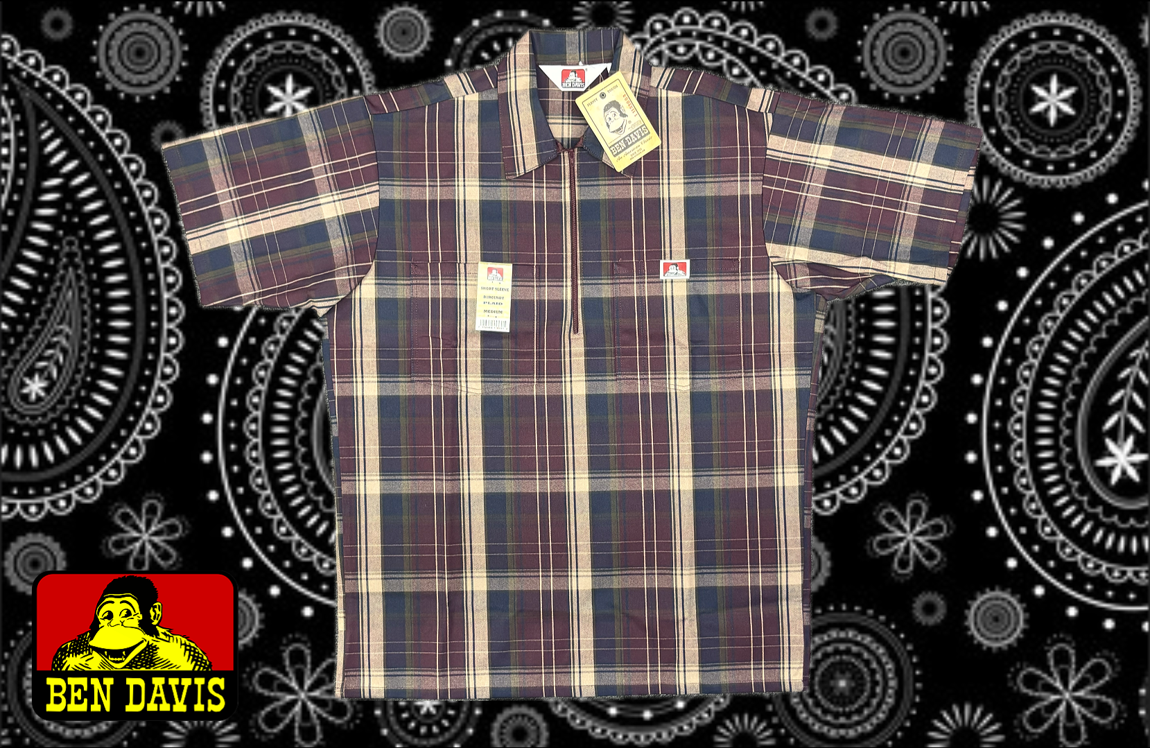 Ben Davis Short Sleeve 1/2 Zip Shirt - Plaid