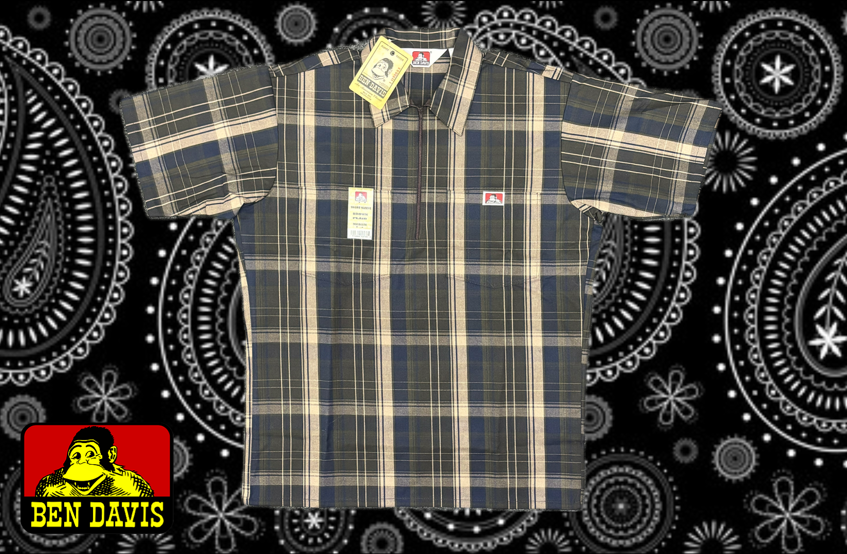 Ben Davis Short Sleeve 1/2 Zip Shirt - Plaid