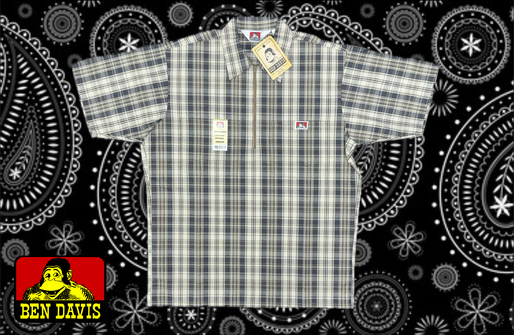 Ben Davis Short Sleeve 1/2 Zip Shirt - Plaid