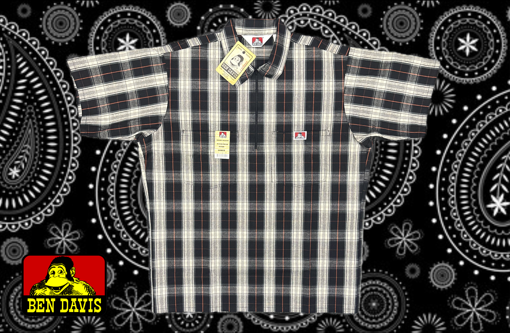 Ben Davis Short Sleeve 1/2 Zip Shirt - Plaid