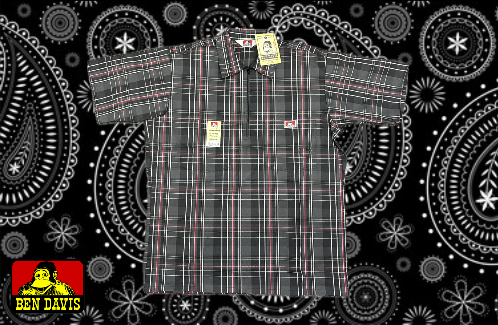 Ben Davis Short Sleeve 1/2 Zip Shirt - Plaid