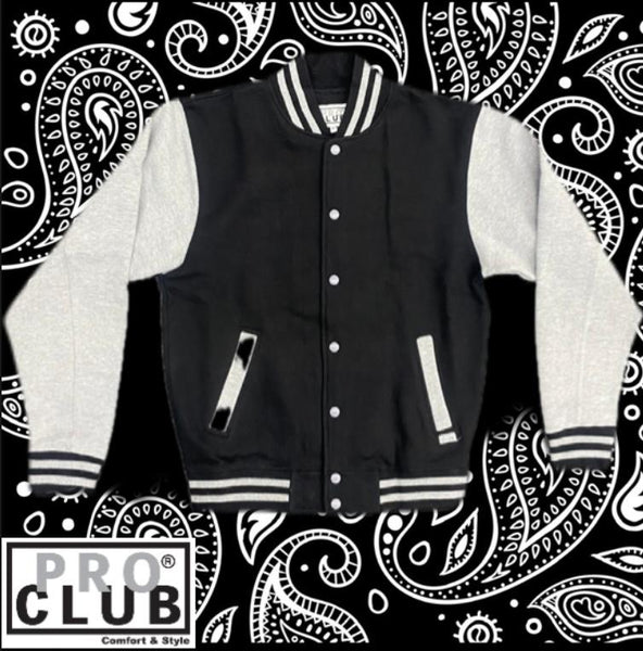 PROCLUB PRO CLUB MEN'S HEAVYWEIGHT VARSITY JACKET SNAP-FRONT LETTERMAN  BASEBALL