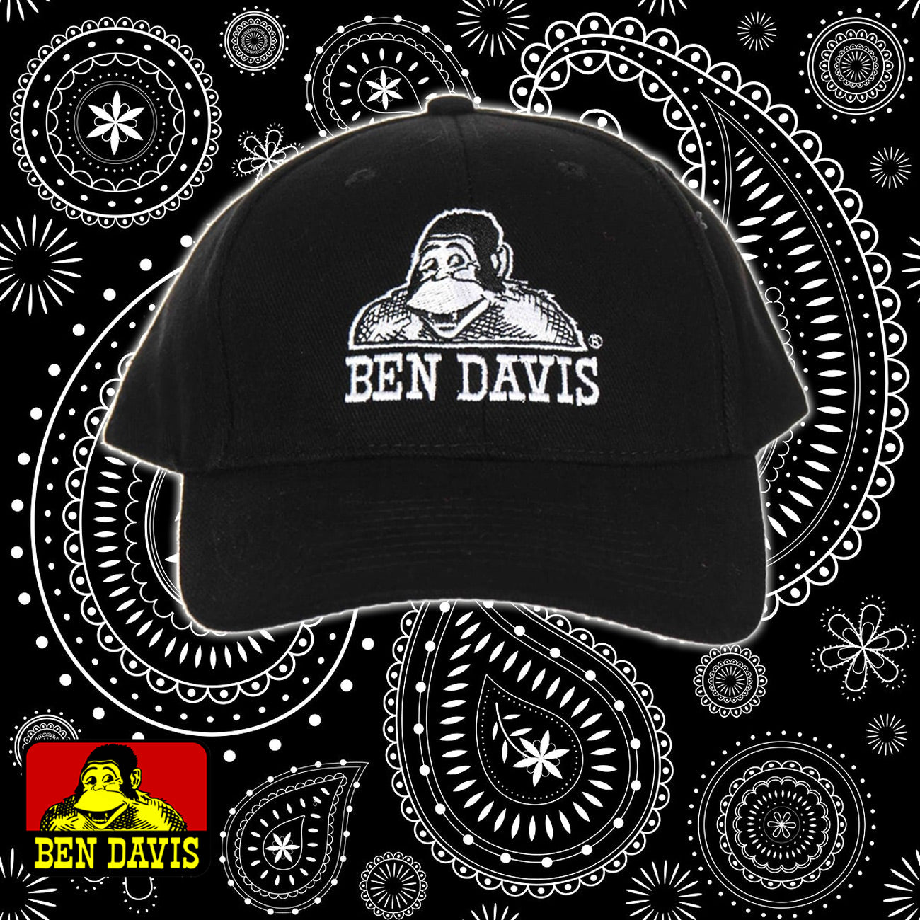 Ben Davis Baseball Cap - Structured -Black/Gold or White Embroidery