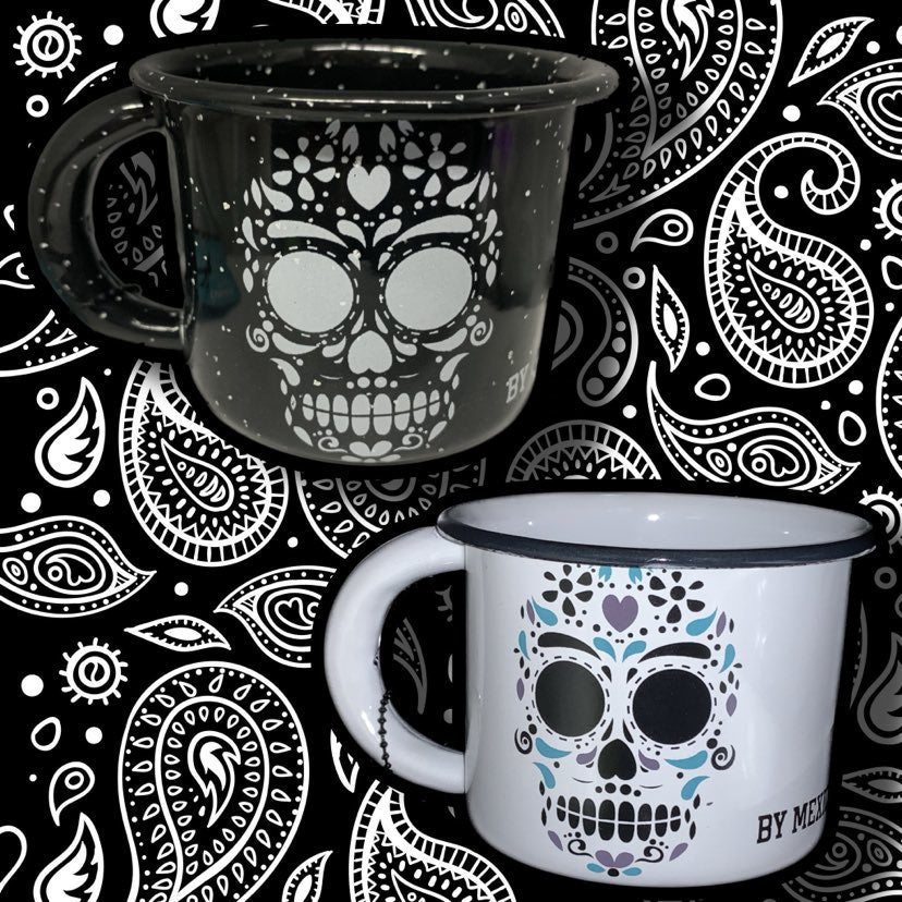 Dia De Los Muertos (D.O.D.)- White and black peltre Cups